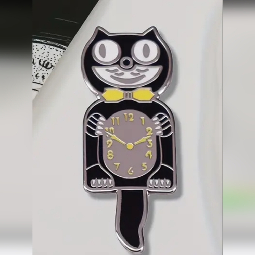Black Cat Wall Faux Clock with Yellow Accents Tack Pin 1.5 X 0.67"